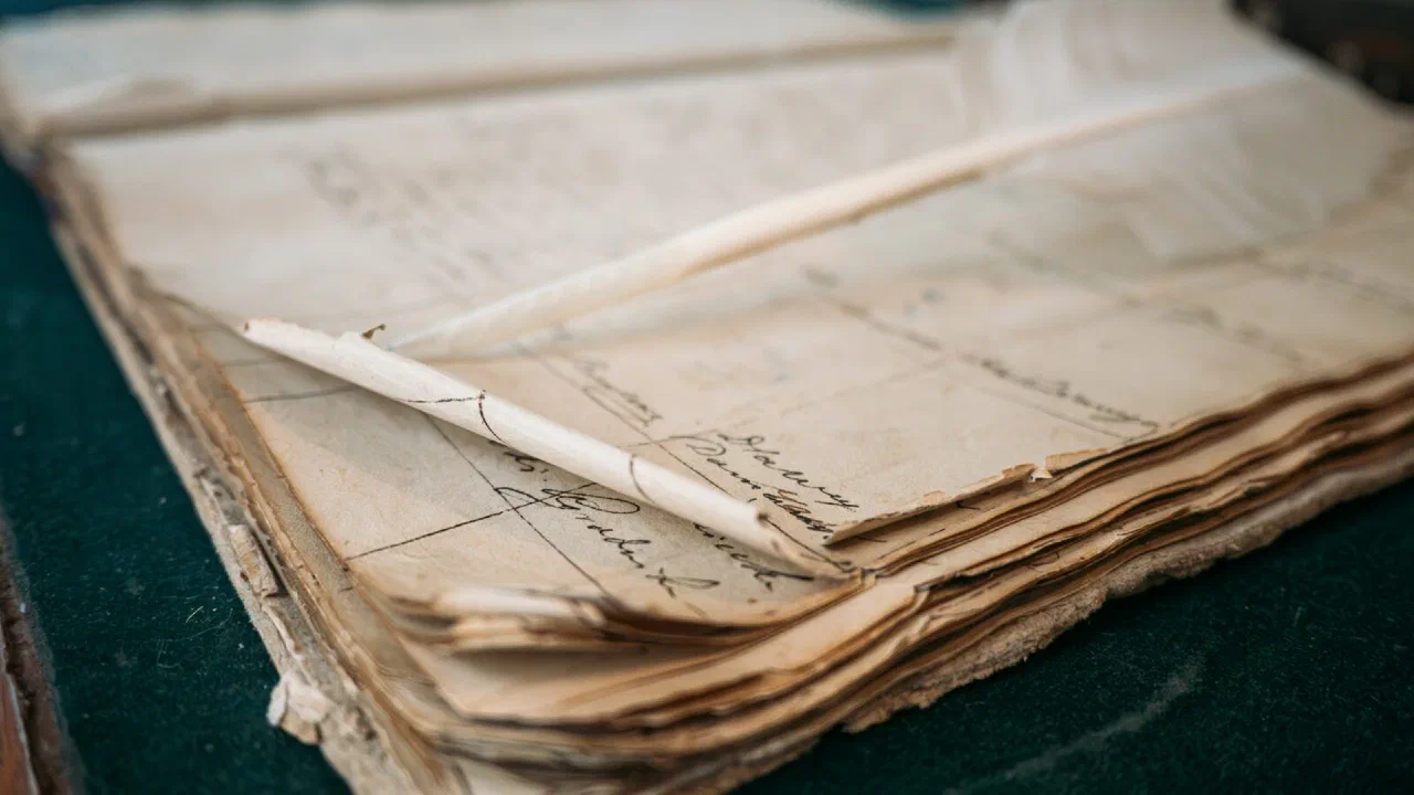 A close-up of an open ledger filled with handwritten entries